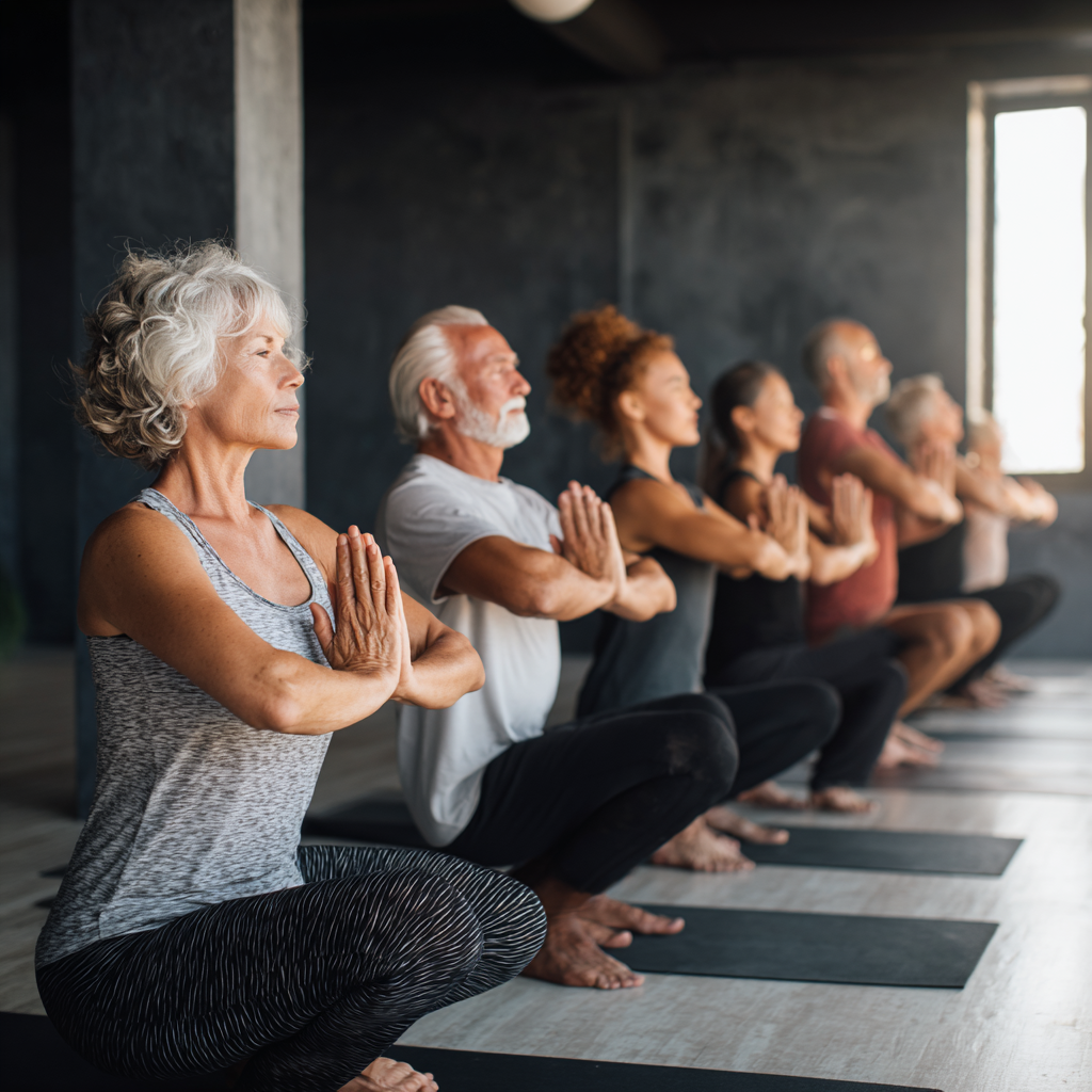 Ukrainian adults of various ages demonstrating mindful movement and proper posture techniques in everyday activities