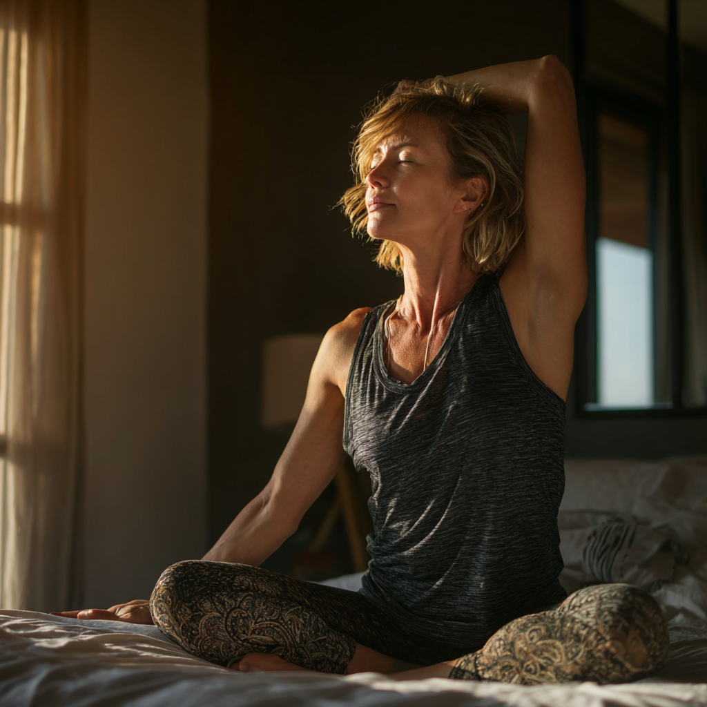Diverse group of Ukrainian adults from 30 to 70 years old practicing age-appropriate yoga and flexibility exercises together